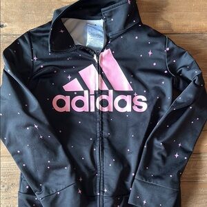 Adidas Black and Pink Athletic Jacket with Polka Dot Pattern